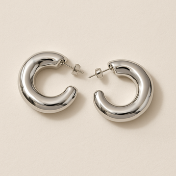 Silver Crescent Hoop Earring