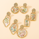 Rectangular Flower Inlay Drop Earring