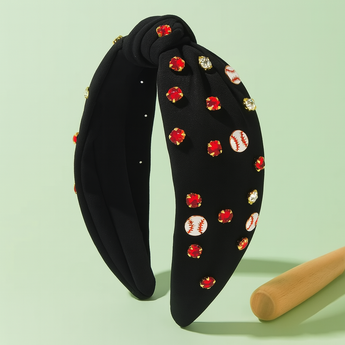 Black Play Ball Rhinestone Headband