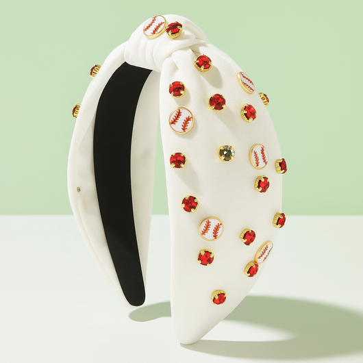 White Play Ball Rhinestone Headband