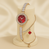 Red Rhinestone Quartz Adjustable Watch