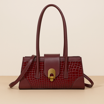 Wine Crocodile Square Crossbody Bag