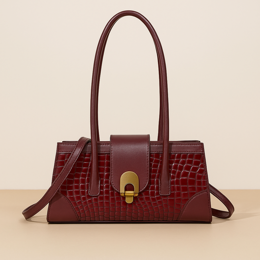 Wine Crocodile Square Crossbody Bag