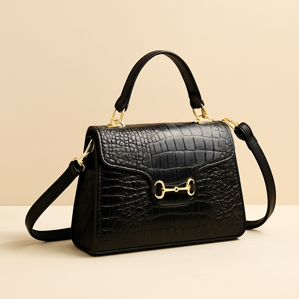 Black Crocodile Square Flip Cover Shoulder Bag