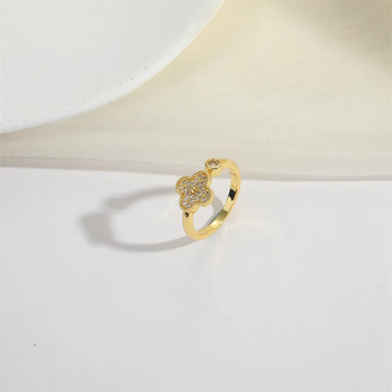 Four Leaf Clover Adjustable Open Ring