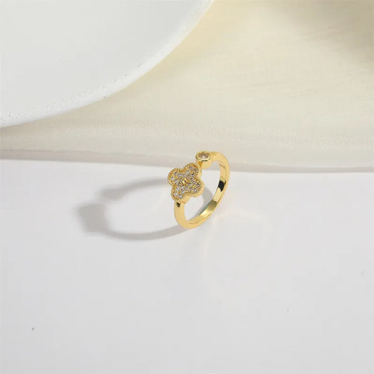 Four Leaf Clover Adjustable Open Ring