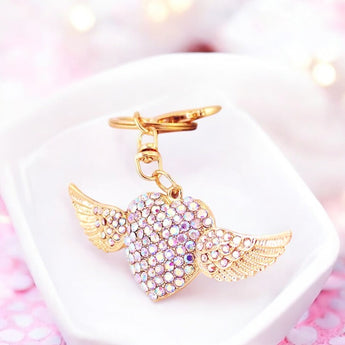 White AB Heart Angel Wing Keychain