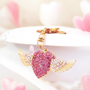 Pink Heart Angel Wing Keychain