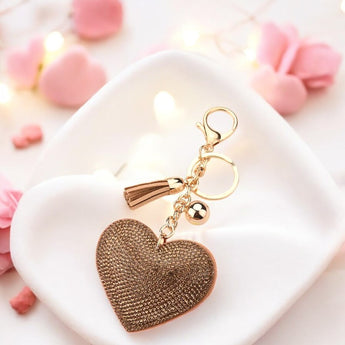 Beige Heart Rhinestone Keychain