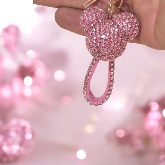 Pink Bear Face Rhinestone Keychain