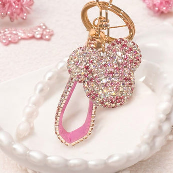 Pink/White Bear Face Rhinestone Keychain