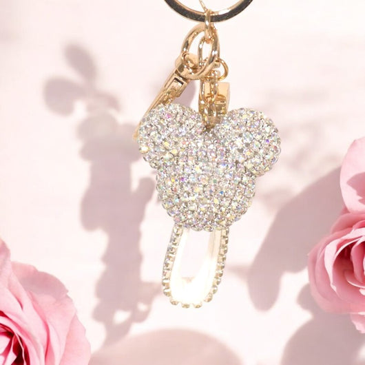 White Bear Face Rhinestone Keychain