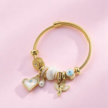 White Fairy and Heart Charms Bangle