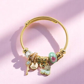 Teal Elephant and Charms Bangle