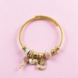 Pink Elephant and Charms Bangle