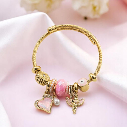 Pink Fairy and Heart Charms Bangle