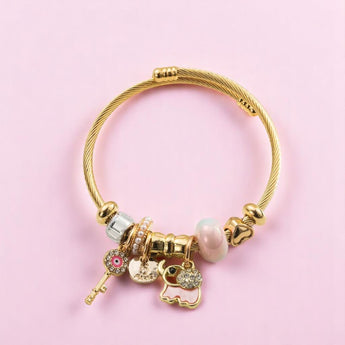 Pink Elephant and Charms Bangle