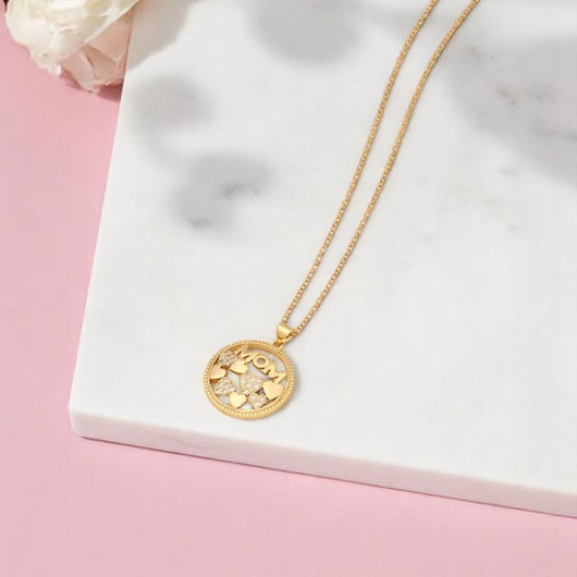Mom Rhinestone Necklace with Hearts