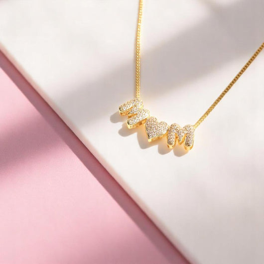 Mom with a Heart Rhinestone Necklace