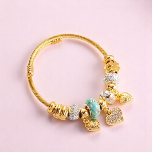 Teal Heart Charms Bangle