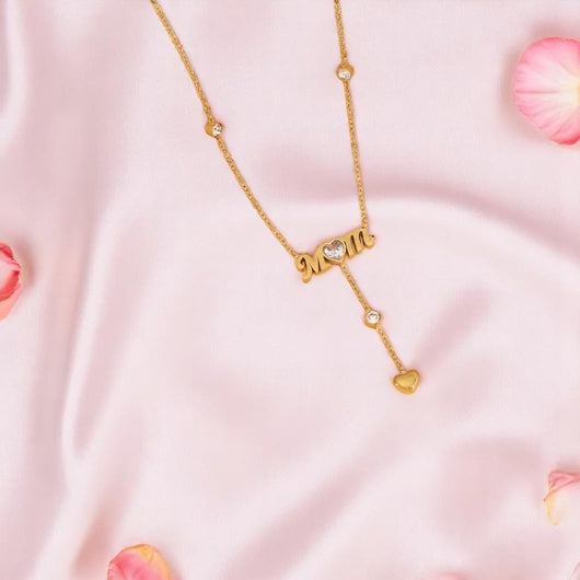 MOM Necklace with Dangling Heart