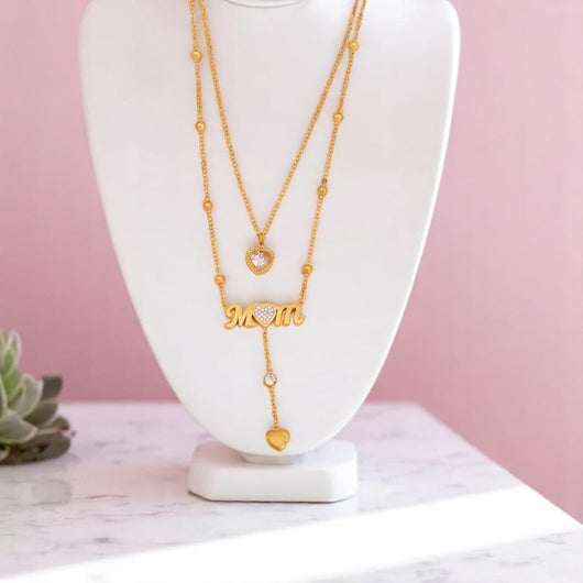 MOM Layer Necklace with Heart Pendant