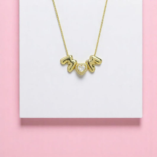 Mom with Rhinestone Heart Rhinestone Necklace