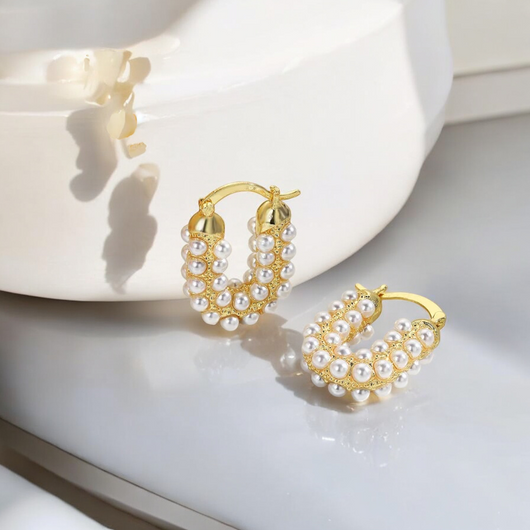 Pearl Rectangle Hoop Earring