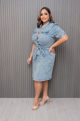 Acid Wash Button Down Denim Dress