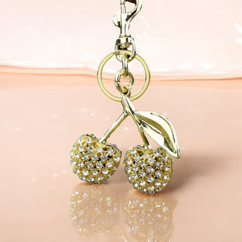Gold Rhinestone Cherry Keychain