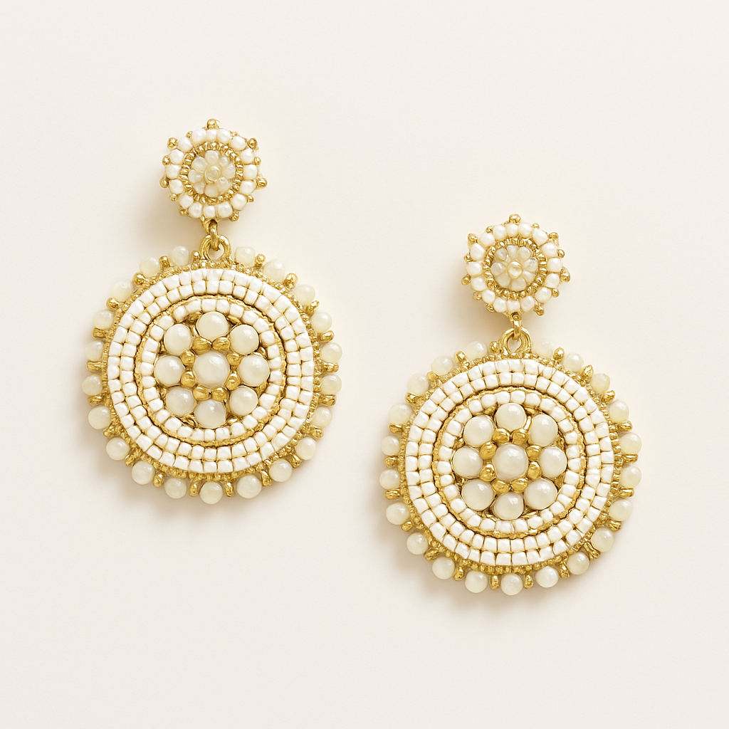 White Natural Beads Circle Drop Earring