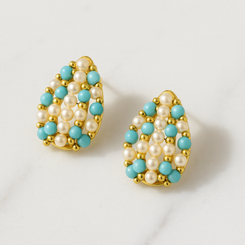 Pearl and Turquoise Beads Teardrop Earring
