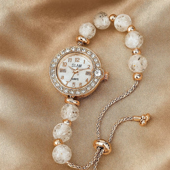 Rose Gold Beads Adjustable Quartz Watch
