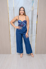 Navy Chain Belt Wide Leg Pants