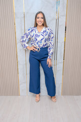 Navy Chain Belt Wide Leg Pants
