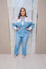 Denim and Lace Button Down Blouse