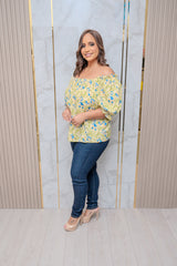 Green Floral Off Shoulder Top