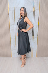 Black Contrast Button Down Maxi Dress