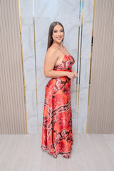 Red Floral Halter Printed Maxi Dress