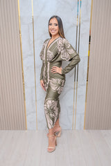 Dark Olive Printed Bodycon Dress
