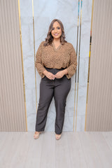 Animal Print Long Sleeve Blouse