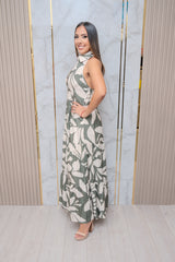 Olive Halter Pleated Maxi Dress