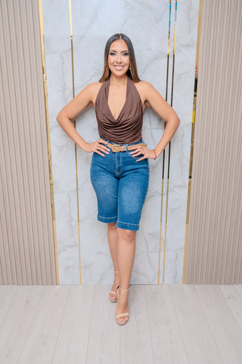 Brown Halter Cowl Neck Top