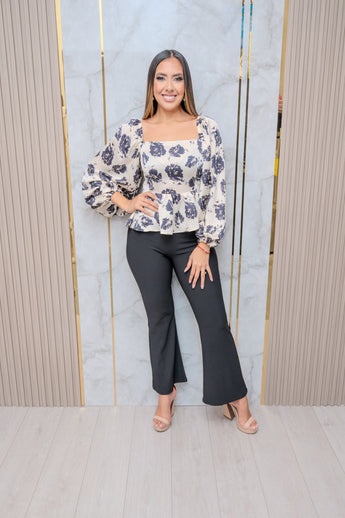 Cream/Charcoal Woven Top