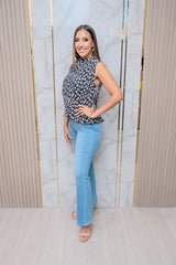 Black Sleeveless Floral Blouse