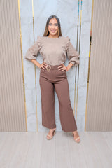 Mocha Floral Ruffle Blouse