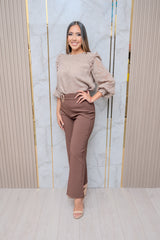 Mocha Floral Ruffle Blouse
