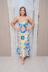 Red Multi Color Maxi Dress