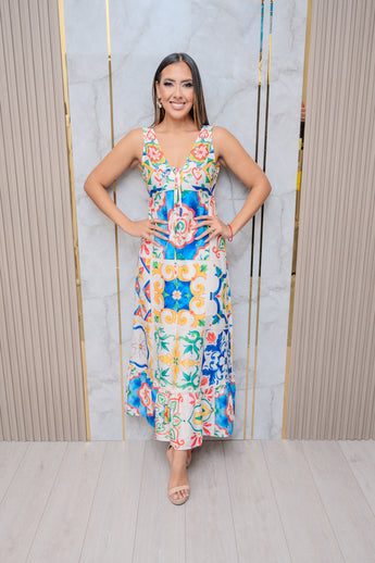 Red Multi Color Maxi Dress