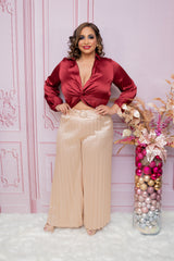 Champagne Pleated Belted Pants